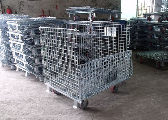 Moveable Foldable Wire Container , Steel Wire Cage With Galvanized Surface Treatment