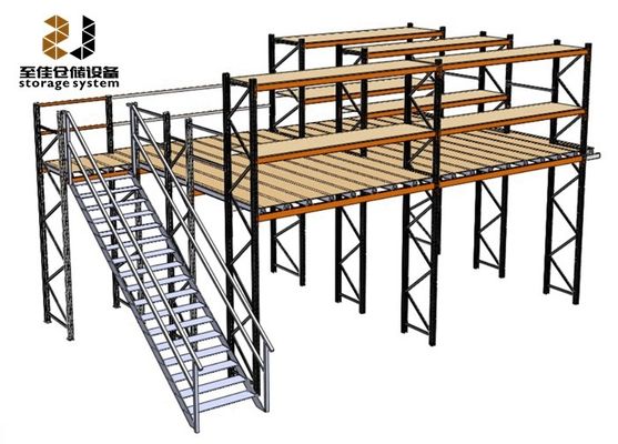 鉄鋼構造 2 層産業用メザンジン床棚システム